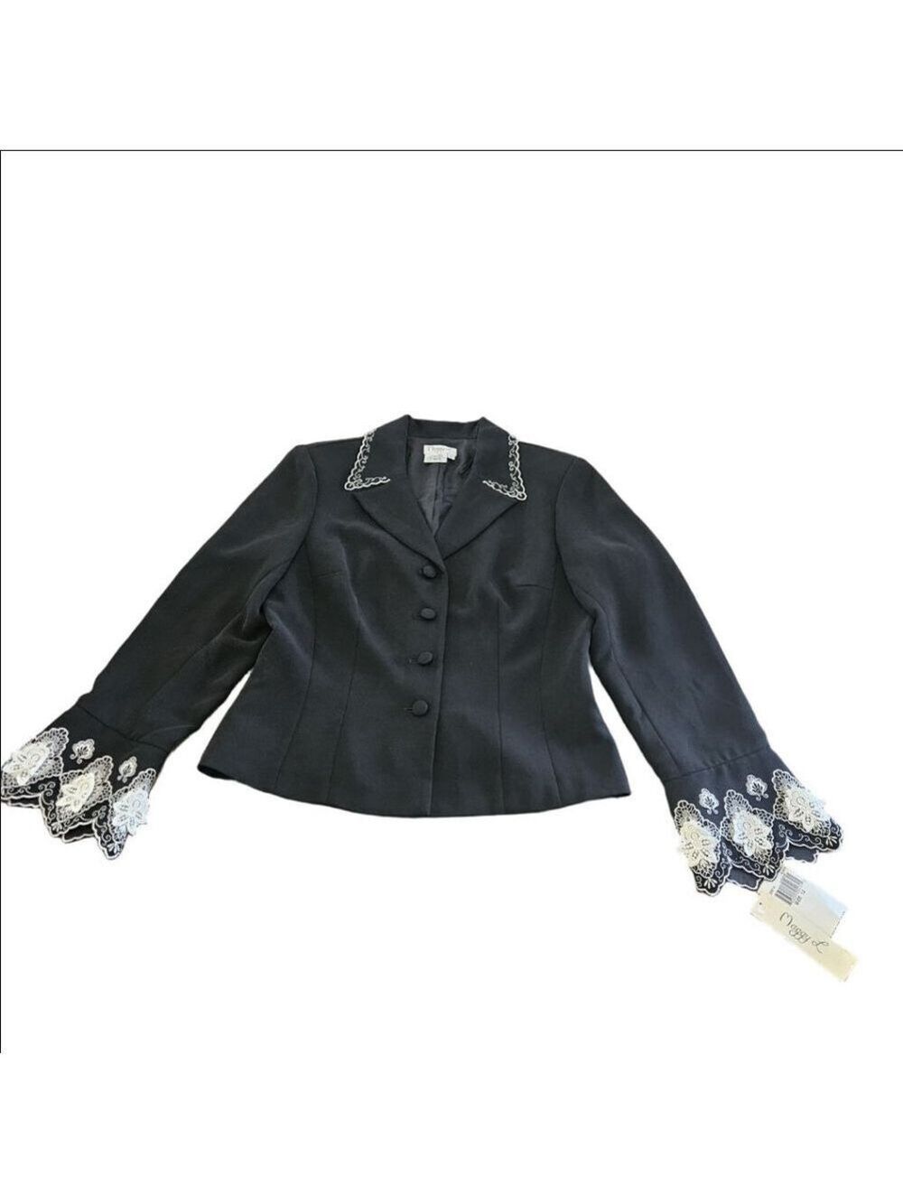 Women's Maggy L NWT Black & White Embroidered Blazer Jacket Size 12